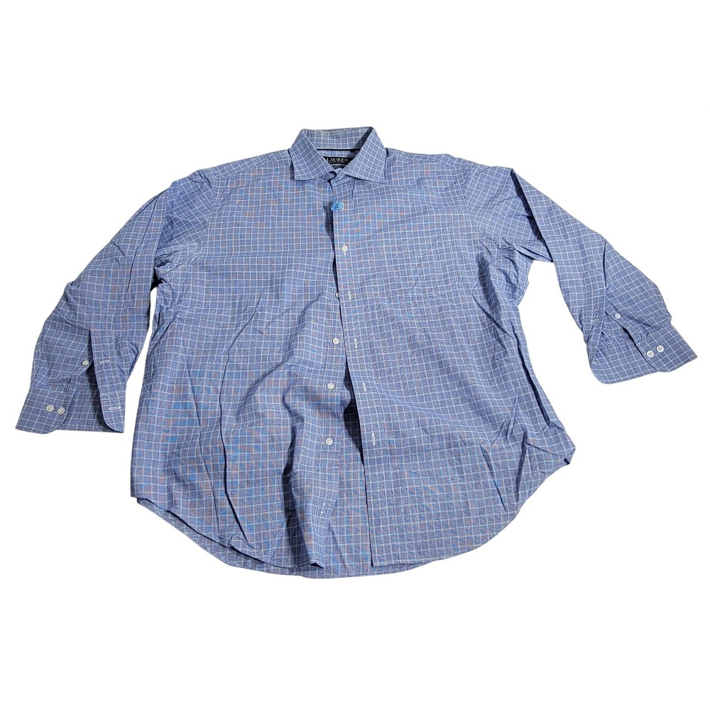 Lauren Ralph Lauren Mens 17 32/33 Classic Fit Non Iron Blue Plaid Dress Shirt‎